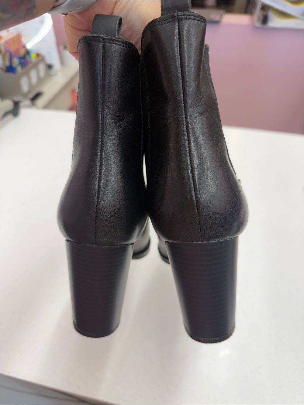 Calvin Klein Black Pointed Chelsea Ankle Boots with Block Heel - Picture 3 of 6